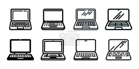 Photo for Set of black linear laptop icons isolated on white background. Vector illustration - Royalty Free Image