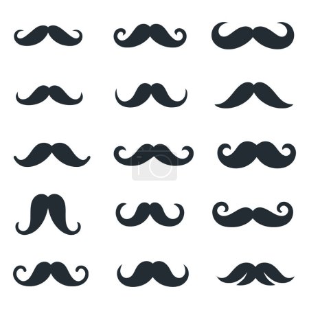 Illustration for Set of hipster mustaches. Black flat mustache isolated. Vector illustration - Royalty Free Image