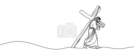 Photo for Drawing of jesus christ carrying the cross drawn continuous line. Vector illustration. - Royalty Free Image
