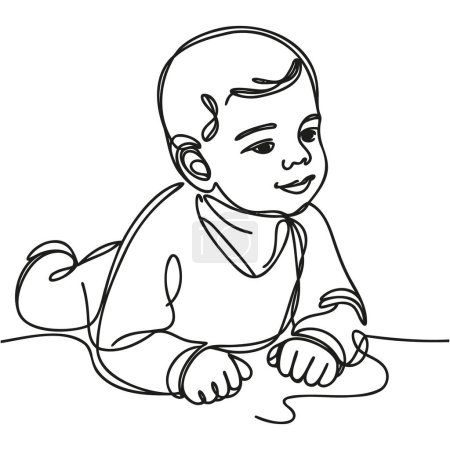 Photo for One continuous drawn line of a child. The baby is lying. Vector illustration. - Royalty Free Image