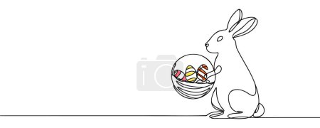Photo for Easter bunny with colored eggs drawn in one line. - Royalty Free Image