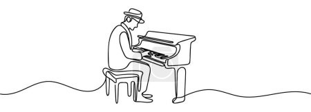 Photo for One continuous line drawing of a pianist playing a classic grand piano. - Royalty Free Image