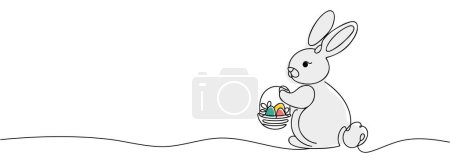 Photo for Easter bunny with colored eggs drawn in one line. - Royalty Free Image