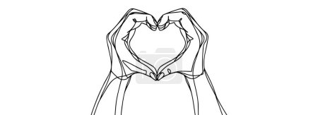 Photo for One line draws the hands, making a heart sign or symbol with the fingers - Royalty Free Image