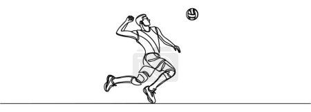Photo for One continuous line depicts a young professional male volleyball player in action serving the ball on the court - Royalty Free Image