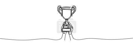 Photo for Winner's cup in hand in one continuous line style - Royalty Free Image