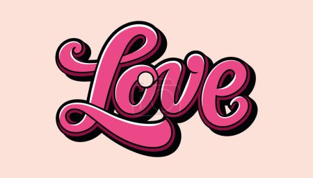 Stylized pink 'Love' text with 3D effect on a pastel peach background, modern typography design.