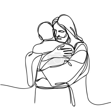 One continuous line draws Jesus hugging a sinner.
