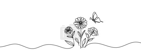 Photo for The flowers is drawn as a continuous line. Vector illustration - Royalty Free Image