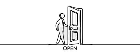 Photo for Continuous drawing of business concept - man in front of open door drawn in one line. - Royalty Free Image
