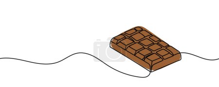 Téléchargez les illustrations : Chocolate bar one continuous line drawing. Unfolded chocolate minimal vector illustration - en licence libre de droit