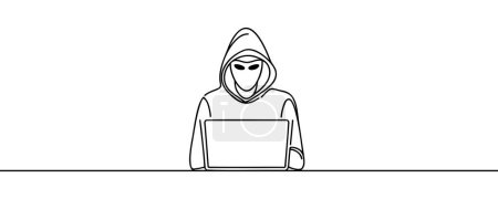 Photo for One line continuous cyber security hacker symbol. Silhouette of online financial security thief. vector illustration. - Royalty Free Image