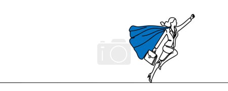 Photo for One line drawing of a young smart business woman flying high to achieve a goal. Minimal business sales growth concept - Royalty Free Image
