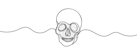 Photo for Human scull. One line continuous Halloween skull isolated on white background. Line art outline vector illustration. - Royalty Free Image