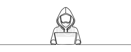 Photo for One line continuous cyber security hacker symbol. Silhouette of online financial security thief. vector illustration. - Royalty Free Image