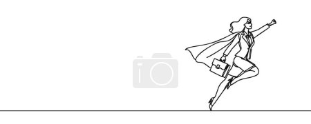 Photo for One line drawing of a young smart business woman flying high to achieve a goal. Minimal business sales growth concept - Royalty Free Image