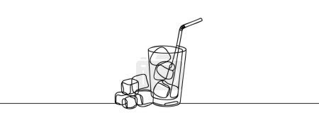 Photo for Glass of water with ice, old drink with a straw for drinking. Continuous one line drawing. Vector illustration. - Royalty Free Image