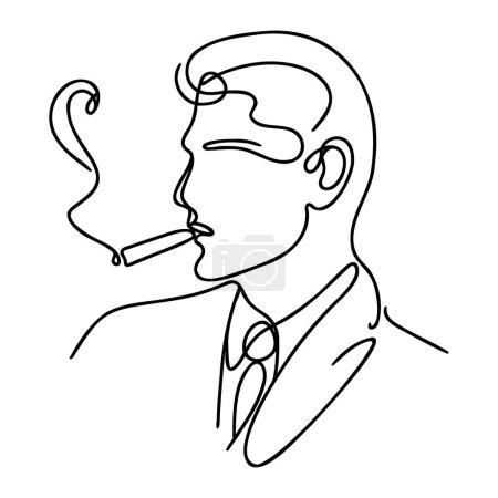 Photo for One continuous line draws a man smoking a cigarette. Hand drawn contour flat illustration isolated on white background. - Royalty Free Image