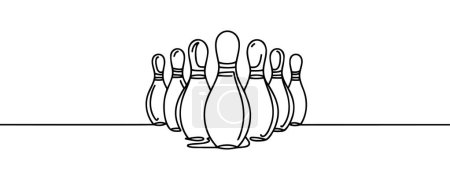 Photo for One continuous line drawing of bowling pins lined up on a bowling alley - Royalty Free Image