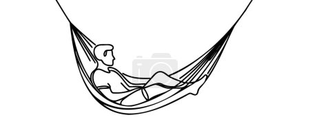 Photo for One line draws a young guy lying in a hammock. Comfort and relaxation - Royalty Free Image