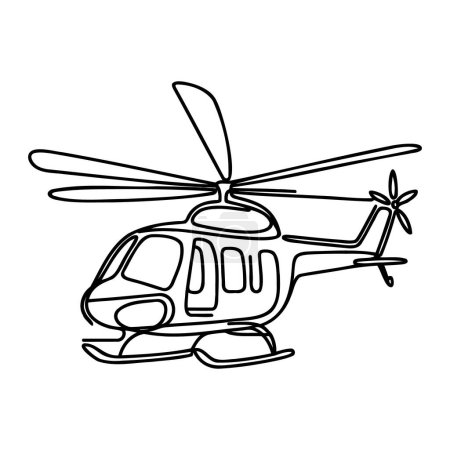 Photo for Continuous line helicopter in flight. Drawing black thin line on white background - Royalty Free Image