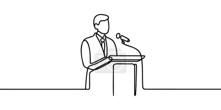 Photo for A man in a suit behind the podium, one continuous line of speeches on the podium - Royalty Free Image
