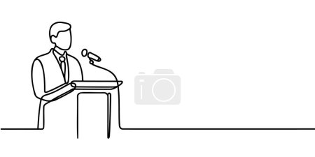 Photo for A man in a suit behind the podium, one continuous line of speeches on the podium - Royalty Free Image