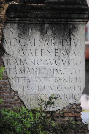 Photo for Ruin of a roman temple with a latin inscription. Rome, Italy - Royalty Free Image