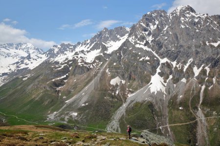 Photo for Panoramic view towards the western side of the Chaviere valley, Pralognan la Vanoise,Vanoise National Park, Northern French Alps, Tarentaise, Savoie, France, with mountains and glaciers - Royalty Free Image