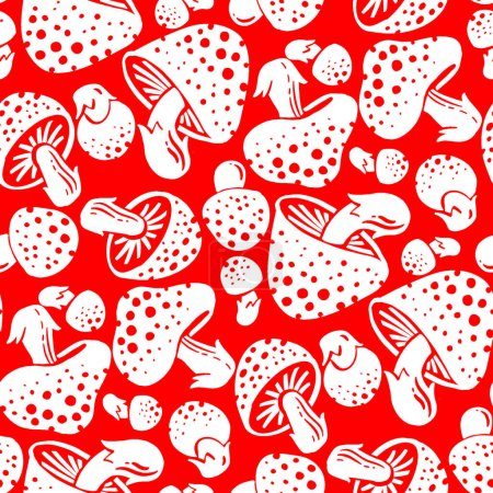 Illustration for Amanita agaric mushroom seamless pattern for wrap, fabric, surface design, package, packing, sublimation print. - Royalty Free Image
