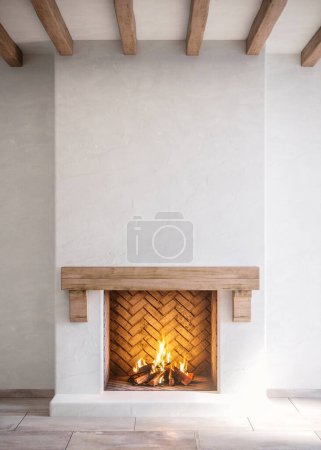 Photo for Rustic brick fireplace in light colors. 3D rendering. - Royalty Free Image