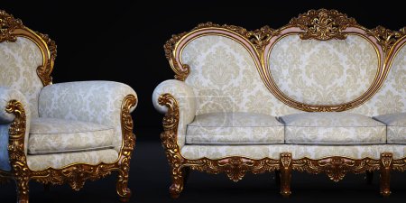 Klassisches Sofa und Sessel. 3D-Rendering