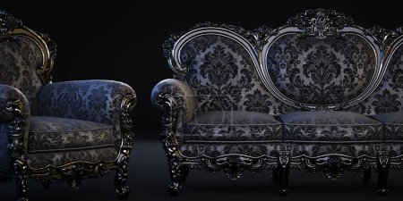 Téléchargez les photos : Canapé et fauteuil classiques. rendu 3D - en image libre de droit