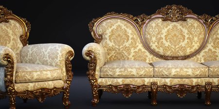Foto de Sofá clásico y sillón. Renderizado 3D - Imagen libre de derechos