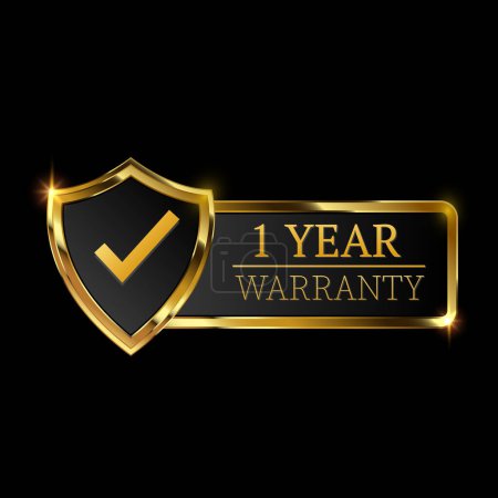 Illustration for 1 year warranty logo with golden shield and golden ribbon.Vector illustration. - Royalty Free Image