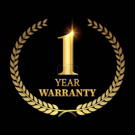1 year warranty logo with golden shield and golden ribbon.Vector illustration.