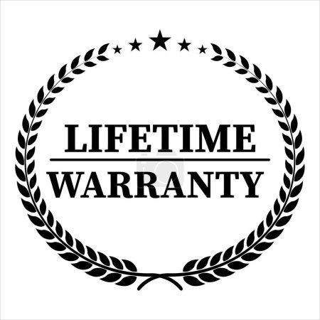 Téléchargez les illustrations : Lifetime warranty logo in black and white style and star.Vector illustration. - en licence libre de droit