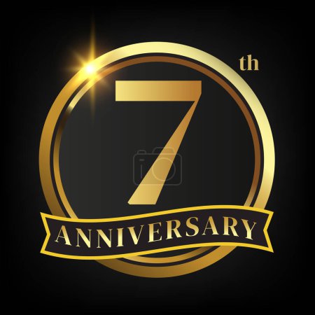 7th golden anniversary logo,with Laurel Wreath and gold ribbon Vector Illustration