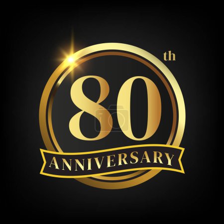 Illustration for 80th golden anniversary logo,with Laurel Wreath and gold ribbon Vector Illustration - Royalty Free Image