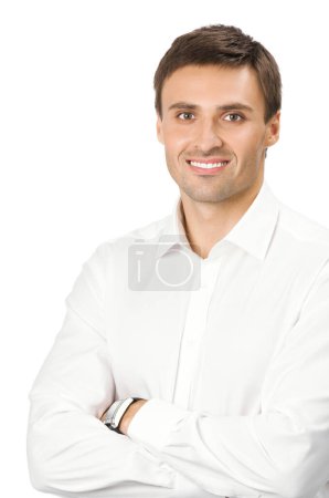 Foto de Retrato de joven feliz hombre de negocios sonriente, aislado sobre fondo blanco - Imagen libre de derechos