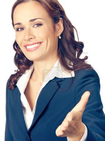 Foto de Mujer de negocios dando la mano para el apretón de manos, aislado sobre fondo blanco - Imagen libre de derechos