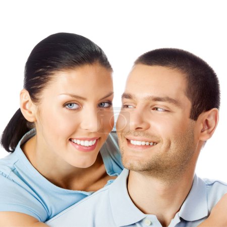 Foto de Retrato de joven feliz sonriente atractiva pareja, aislado sobre fondo blanco - Imagen libre de derechos