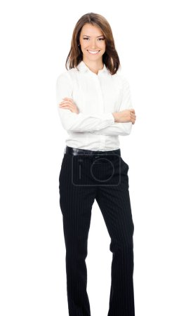 Photo for Full body portrait of happy smiling young cheerful business woman, isolated over white background - Royalty Free Image