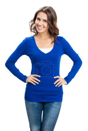 Photo for Portrait of young cheerful smiling woman, isolated over white background - Royalty Free Image