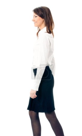 Photo for Full body portrait of walking business woman, isolated over white background - Royalty Free Image