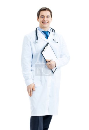 Photo for Full body portrait of happy smiling doctor, isolated on white background - Royalty Free Image