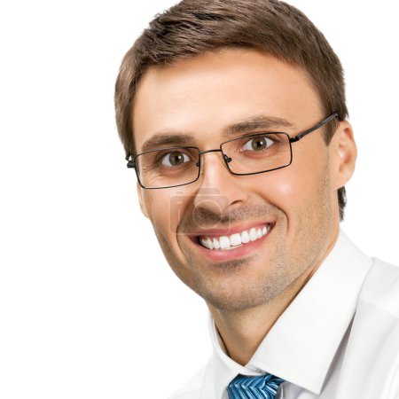 Foto de Retrato de feliz hombre de negocios sonriente en gafas, aislado sobre fondo blanco - Imagen libre de derechos