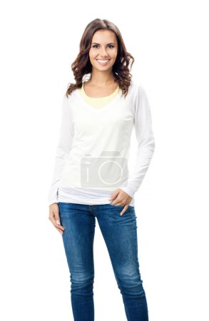 Foto de Retrato de cuerpo completo de la joven joven sonriente feliz, aislada sobre fondo blanco - Imagen libre de derechos