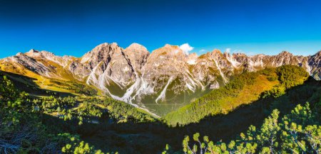 Panoramic view of mountain alpine landscape from Austria on a sunny day