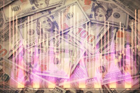 Photo for Multi exposure of forex chart drawing over us dollars bill background. Concept of financial success markets. - Royalty Free Image